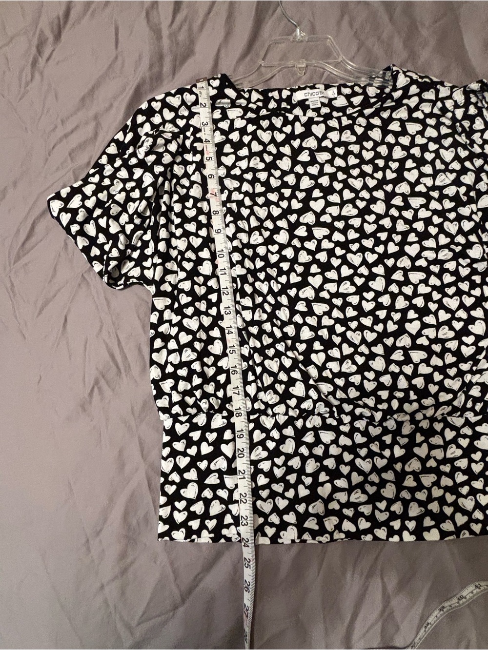 Chico’s Size 2 (US Large) Black White Heart Print 3/4 Sleeve Stretch Knit Top - Picture 12 of 13